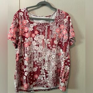 Floral Red and Pink Women's Top Square Neck